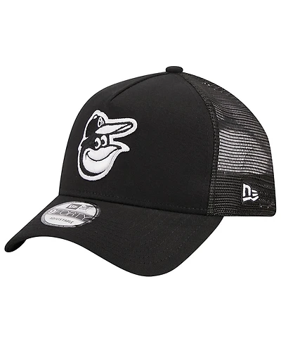 Men's New Era Black Baltimore Orioles A-Frame 9FORTY Trucker Adjustable Hat