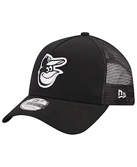 Men's New Era Black Baltimore Orioles A-Frame 9FORTY Trucker Adjustable Hat