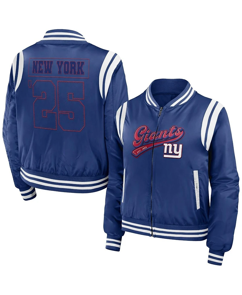 Women's Wear by Erin Andrews Royal New York Giants Bomber Full-Zip Jacket