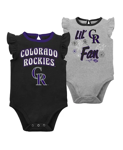 Baby Girls Black, Heather Gray Colorado Rockies Little Fan Two-Pack Bodysuit Set