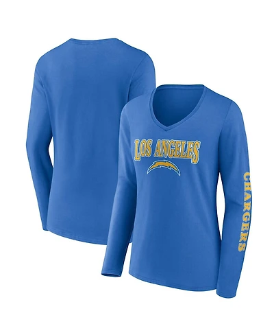 Women's Fanatics Powder Blue Los Angeles Chargers Wordmark Long Sleeve V-Neck T-shirt