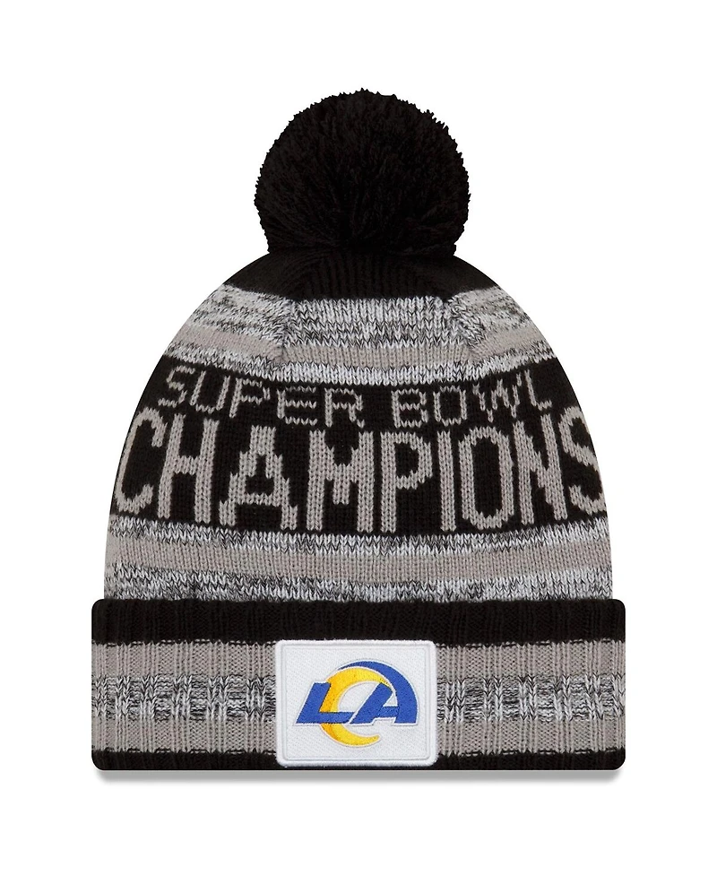 Men's New Era Heathered Gray, Black Los Angeles Rams Super Bowl Lvi Champions Parade Cuffed Pom Knit Hat