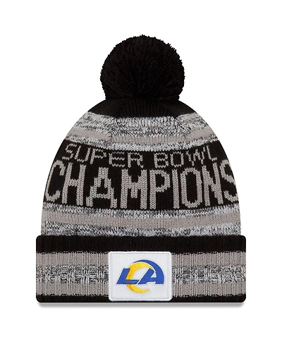 Men's New Era Heathered Gray, Black Los Angeles Rams Super Bowl Lvi Champions Parade Cuffed Pom Knit Hat