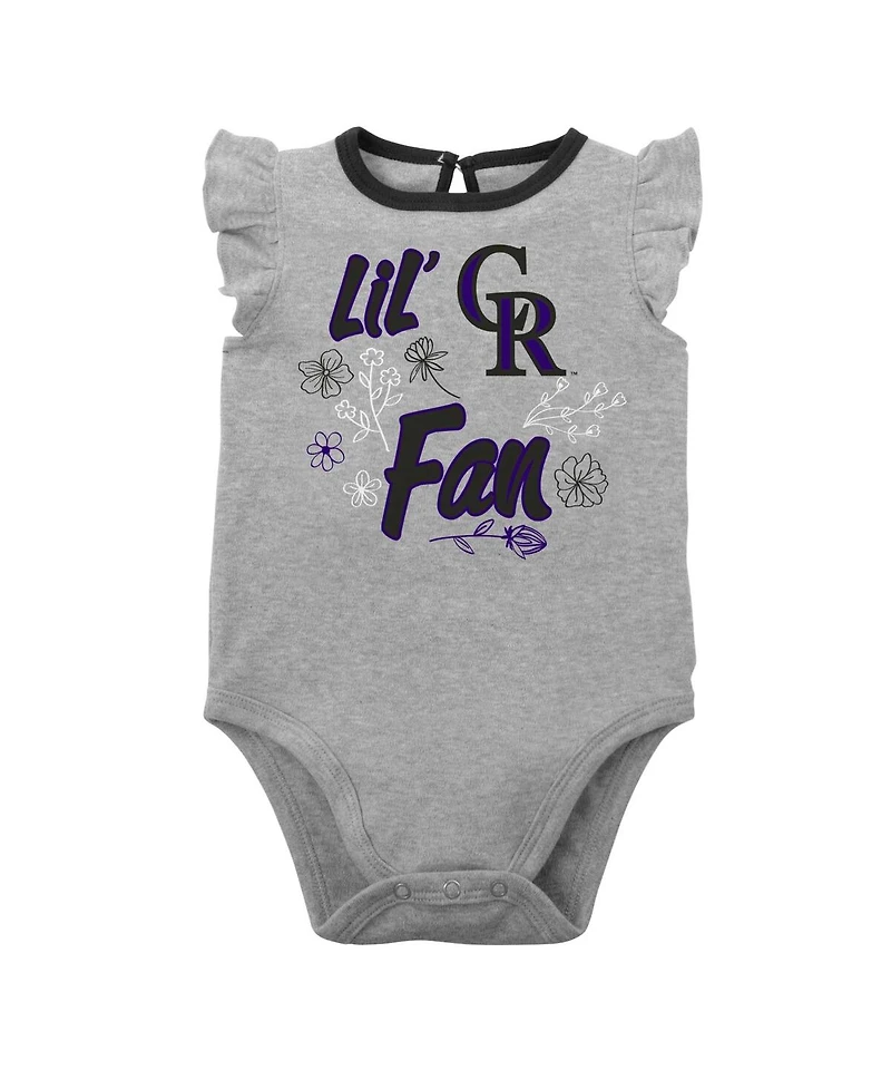 Baby Girls Black, Heather Gray Colorado Rockies Little Fan Two-Pack Bodysuit Set