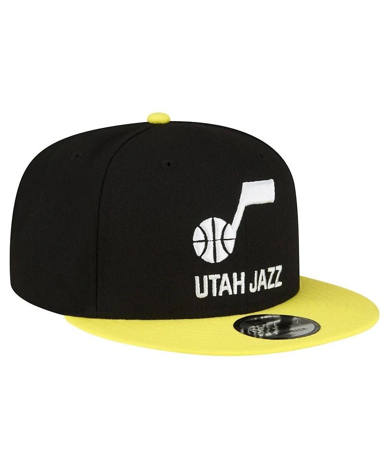 Men's New Era Black, Yellow Utah Jazz Official Team Color 2Tone 9FIFTY Snapback Hat