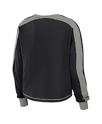 Women's Wear by Erin Andrews Black, Silver Las Vegas Raiders Color Block Modest Crop Long Sleeve T-shirt