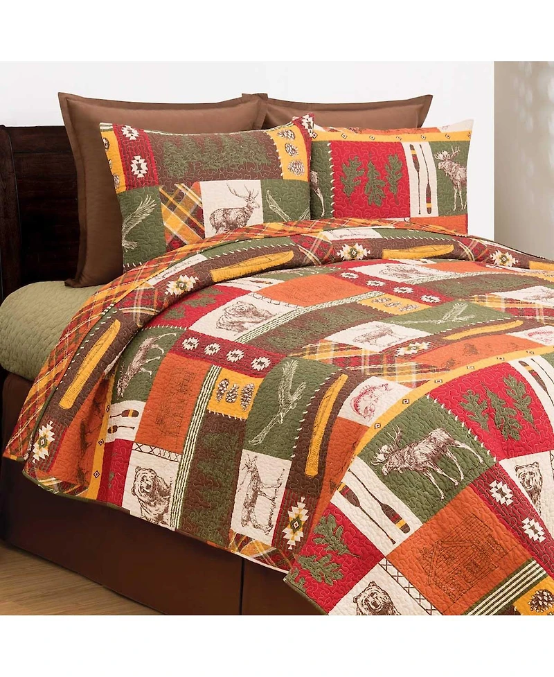Keaton Bear Deer Brown Cabin Lodge King 3 Piece Quilt Set