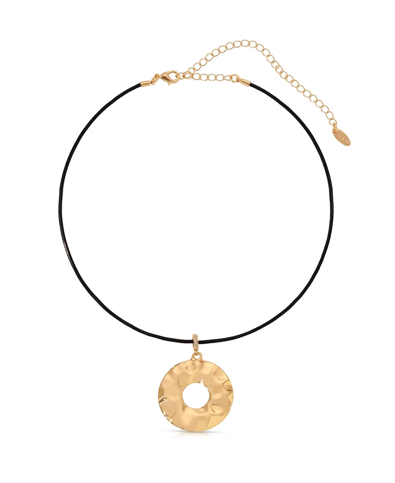 Ettika Statement 18k Gold Plated Hammered Circle Cord Necklace
