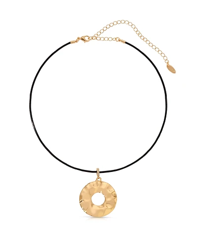 Ettika Statement 18k Gold Plated Hammered Circle Cord Necklace