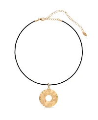 Ettika Statement 18k Gold Plated Hammered Circle Cord Necklace