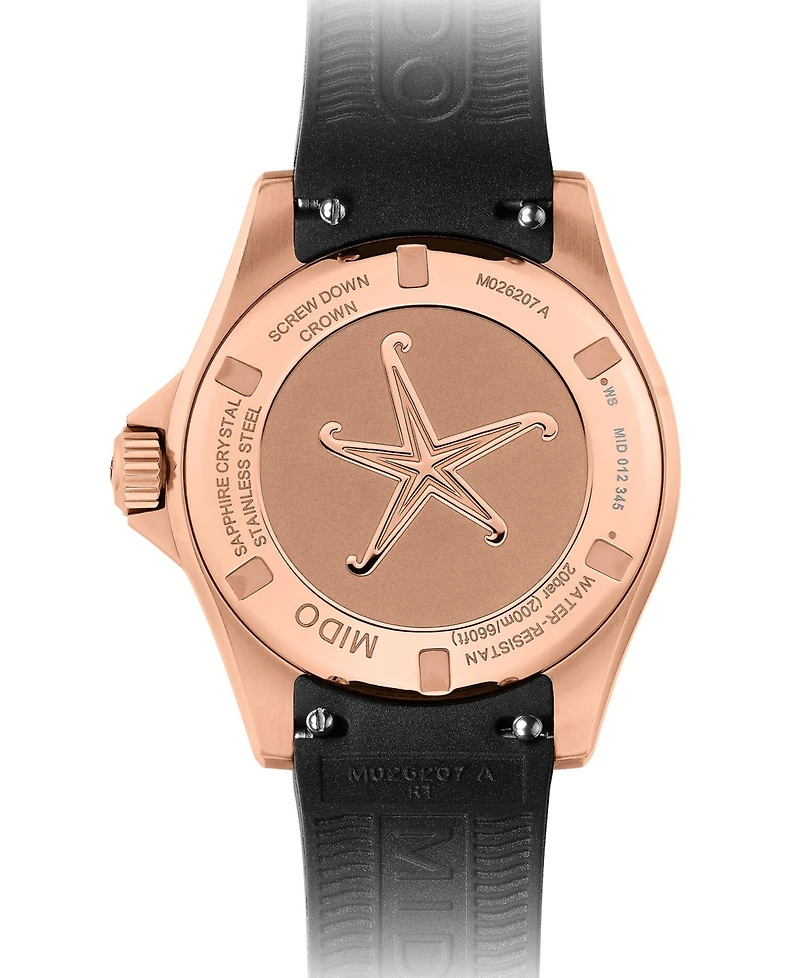 Mido Women's Swiss Automatic Ocean Star Diamond Accent Black Rubber Strap Watch 37mm