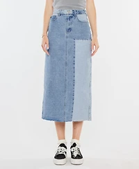 Kancan Women's Two-Toned Color Block Denim Midi Skirt