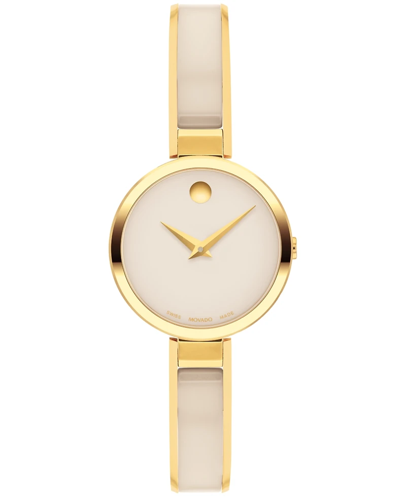 Movado Women's Moda Swiss Quartz Taupe Ceramic Gold-Tone Yellow Pvd Watch 24mm