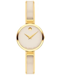 Movado Women's Moda Swiss Quartz Taupe Ceramic Gold-Tone Yellow Pvd Watch 24mm