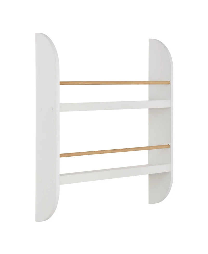 Danya B Steiner Rounded Contemporary 2-Tier Kids Book or Magazine Storage Wall-Mount Bookcase with Contrasting Wood-Toned Rods