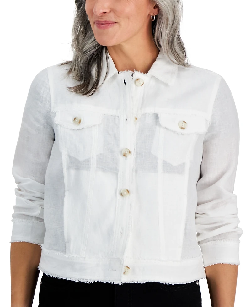 Charter Club Petite 100% Linen Frayed-Edge Jacket, Created for Macy's