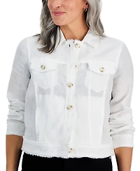 Charter Club Petite 100% Linen Frayed-Edge Jacket, Created for Macy's