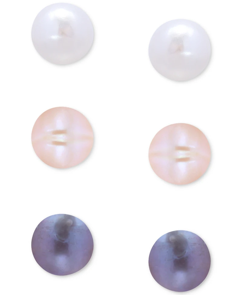 Giani Bernini 3-Pc. Set Multicolor Cultured Freshwater Pearl (7mm) Stud Earrings in Sterling Silver, Created for Macy's