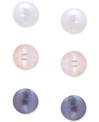 Giani Bernini 3-Pc. Set Multicolor Cultured Freshwater Pearl (7mm) Stud Earrings in Sterling Silver, Created for Macy's