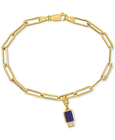 Lab-Grown Sapphire (1-5/8 ct. t.w.) & Lab-Grown White Sapphire (1/6 ct. t.w.) Single Charm Link Bracelet in Gold-Plated Sterling Silver