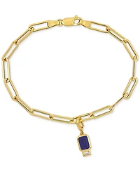 Lab-Grown Sapphire (1-5/8 ct. t.w.) & Lab-Grown White Sapphire (1/6 ct. t.w.) Single Charm Link Bracelet in Gold-Plated Sterling Silver