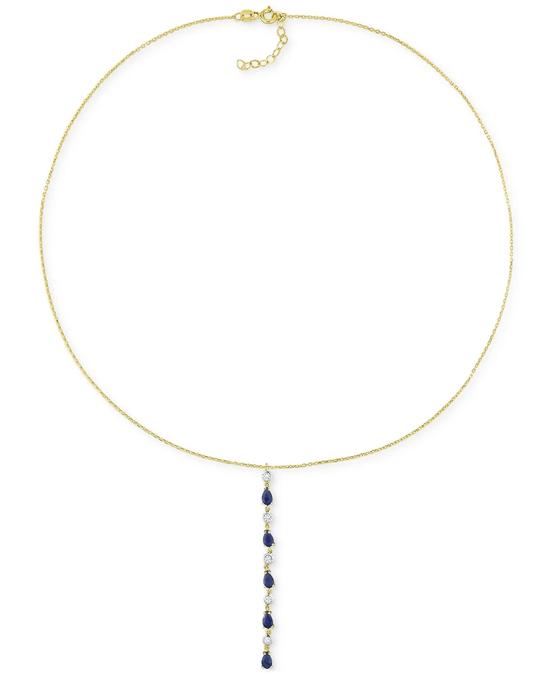 Sapphire (1-1/4 ct. t.w.) & Diamond (1/4 ct. t.w.) Lariat Necklace in 14k Gold, 16-1/2" + 1" extender