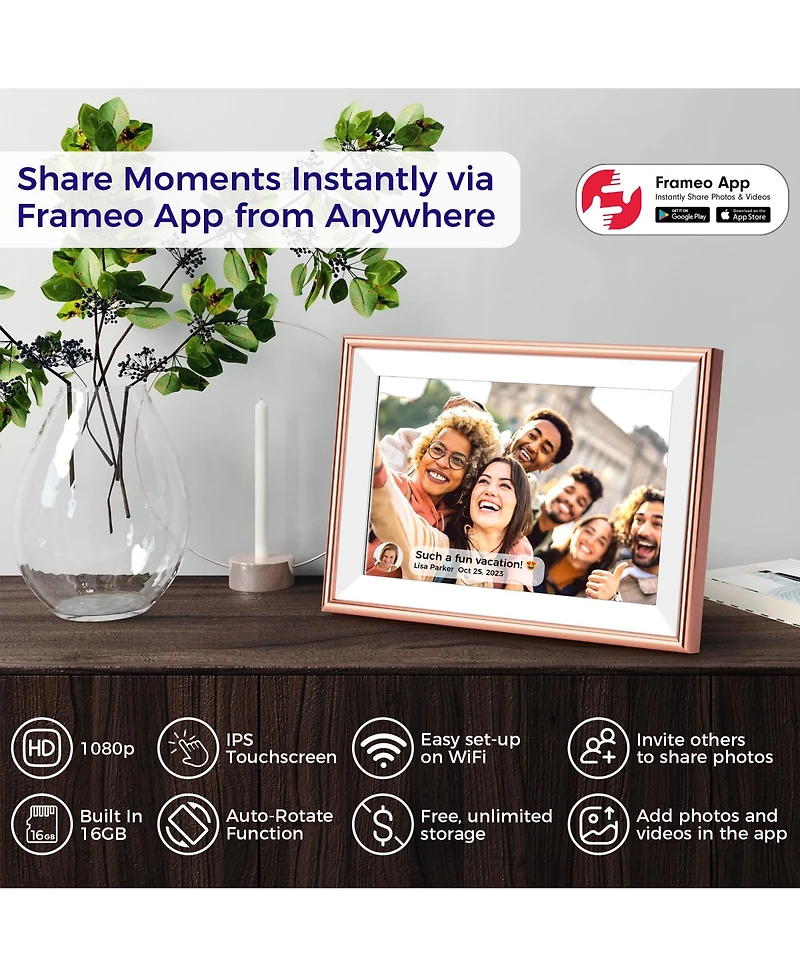 Elime 10.1" WiFi Frameo Digital Picture Frame - Auto Rotate - Free Unlimited Storage