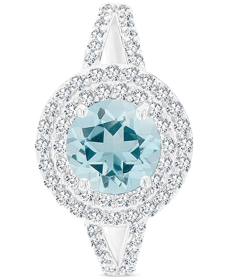 Amethyst (1-1/5 ct. t.w.) & Lab-Grown White Sapphire (5/8 Halo Birthstone Ring Sterling Silver (Also Additional Birthstones)