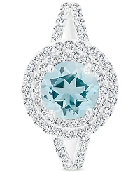 Amethyst (1-1/5 ct. t.w.) & Lab-Grown White Sapphire (5/8 Halo Birthstone Ring Sterling Silver (Also Additional Birthstones)