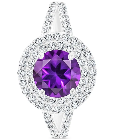 Amethyst (1-1/5 ct. t.w.) & Lab-Grown White Sapphire (5/8 Halo Birthstone Ring Sterling Silver (Also Additional Birthstones)