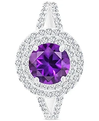 Amethyst (1-1/5 ct. t.w.) & Lab-Grown White Sapphire (5/8 Halo Birthstone Ring Sterling Silver (Also Additional Birthstones)