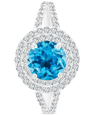 Amethyst (1-1/5 ct. t.w.) & Lab-Grown White Sapphire (5/8 Halo Birthstone Ring Sterling Silver (Also Additional Birthstones)