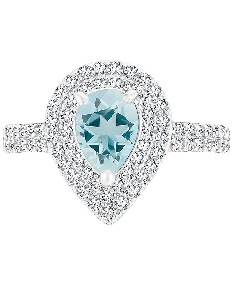 Amethyst (3/4 ct. t.w.) & Lab-Grown White Sapphire Teardrop Halo Birthstone Ring Sterling Silver (Also Additional Birthstones)