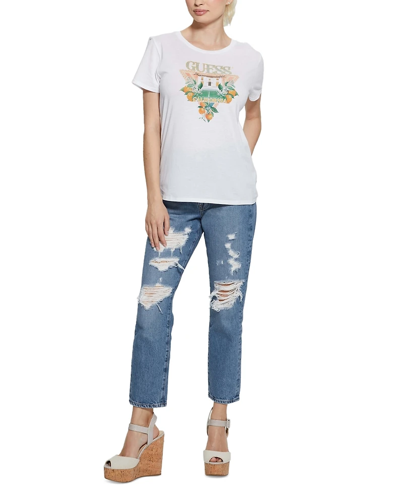 Guess Women's Embellished Mansion Logo Easy T-Shirt
