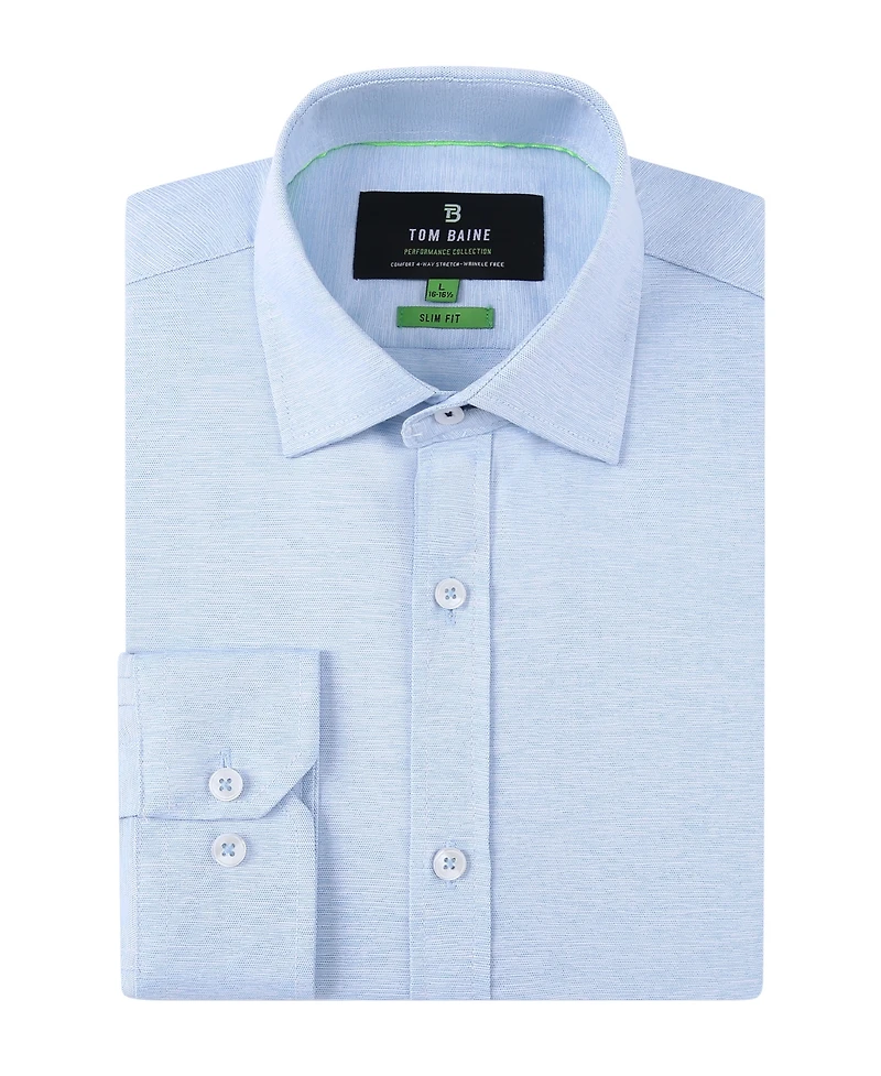 Tom Baine Men's Performance Solid Long Sleeve Button Down Dress Shirt