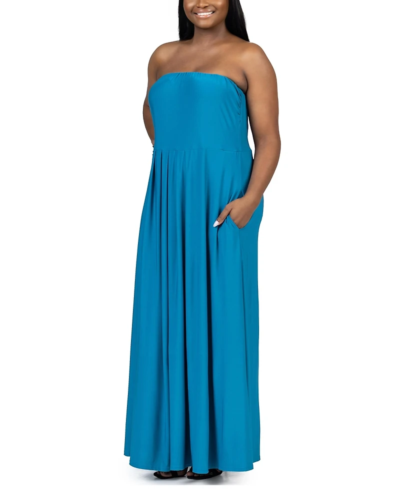 24seven Comfort Apparel Plus Strapless Maxi Dress with Pockets