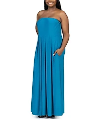 24seven Comfort Apparel Plus Strapless Maxi Dress with Pockets