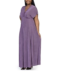 24seven Comfort Apparel Plus Size Front Slit Empire Waist Maxi Dress