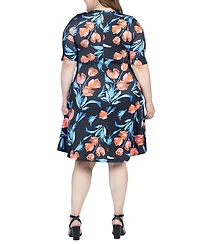 24seven Comfort Apparel Plus Size Elbow Sleeve Knee Length Dress