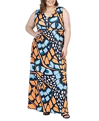 24seven Comfort Apparel Plus Size Empire Waist Sleeveless Maxi Dress