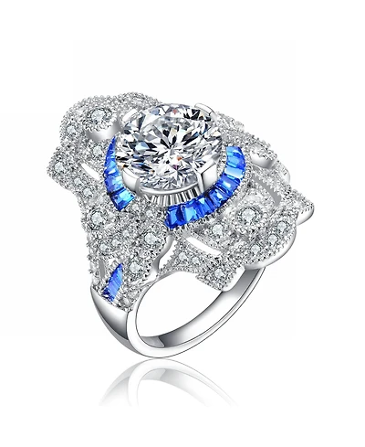 Sterling Silver White Gold Plated with Colorful Baguette Cubic Zirconia Cocktail Ring