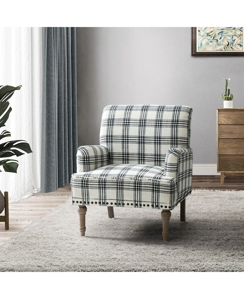Ruarc Farmhouse Upholstered Armchair - Plaid Design Accent Chair