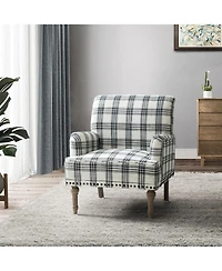 Ruarc Farmhouse Upholstered Armchair - Plaid Design Accent Chair