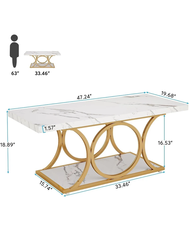 Tribesigns Rectangle Coffee Table, 47.24-inch Modern Coffee Tables for Living Room, 2-Tier Faux Marble Wood Coffee Table with Geometric Metal Legs,Bla