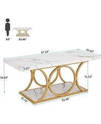 Tribesigns Rectangle Coffee Table, 47.24-inch Modern Coffee Tables for Living Room, 2-Tier Faux Marble Wood Coffee Table with Geometric Metal Legs,Bla