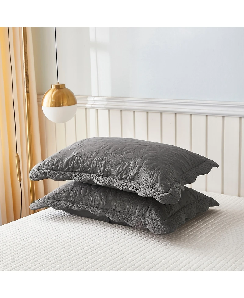 MarCielo 100% Cotton Embroidered Quilted Pillow Shams -Standard
