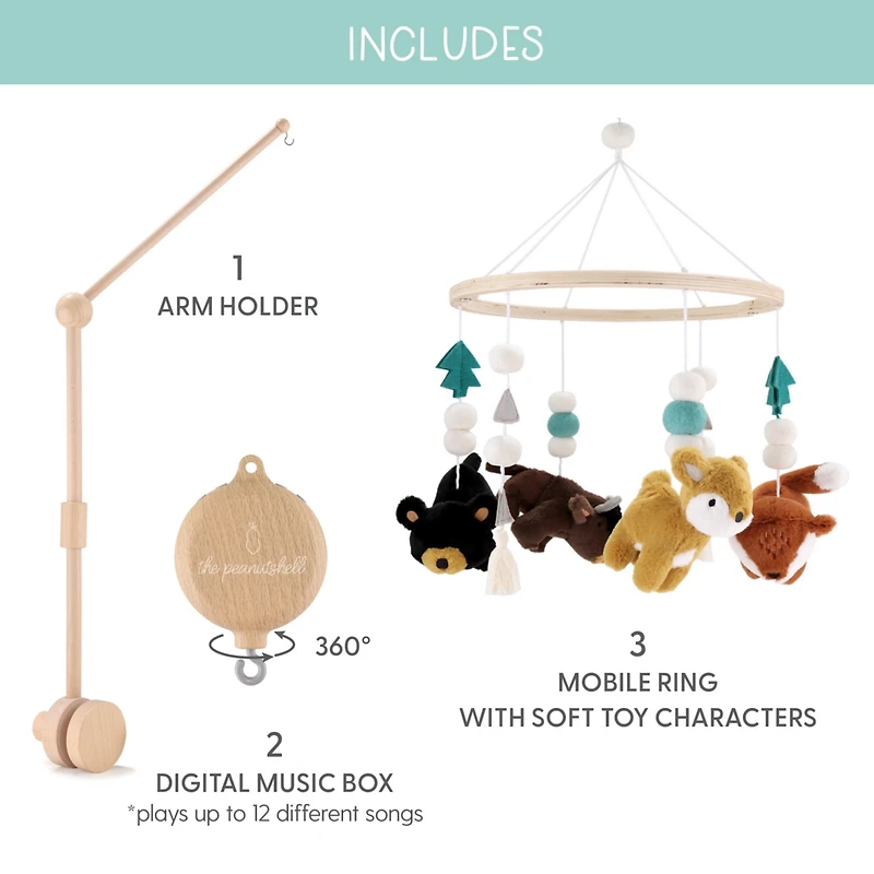 The Peanutshell Western Woods Baby Musical Wooden Crib Mobile