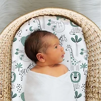 The Peanutshell Green Safari Bassinet Sheets for Newborn Baby Girl or Baby Boy, 4 Pack Set