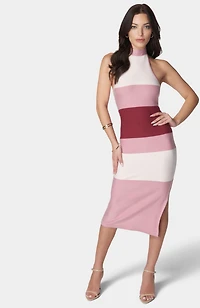 Bebe Women's Halter Neck Rib Midi