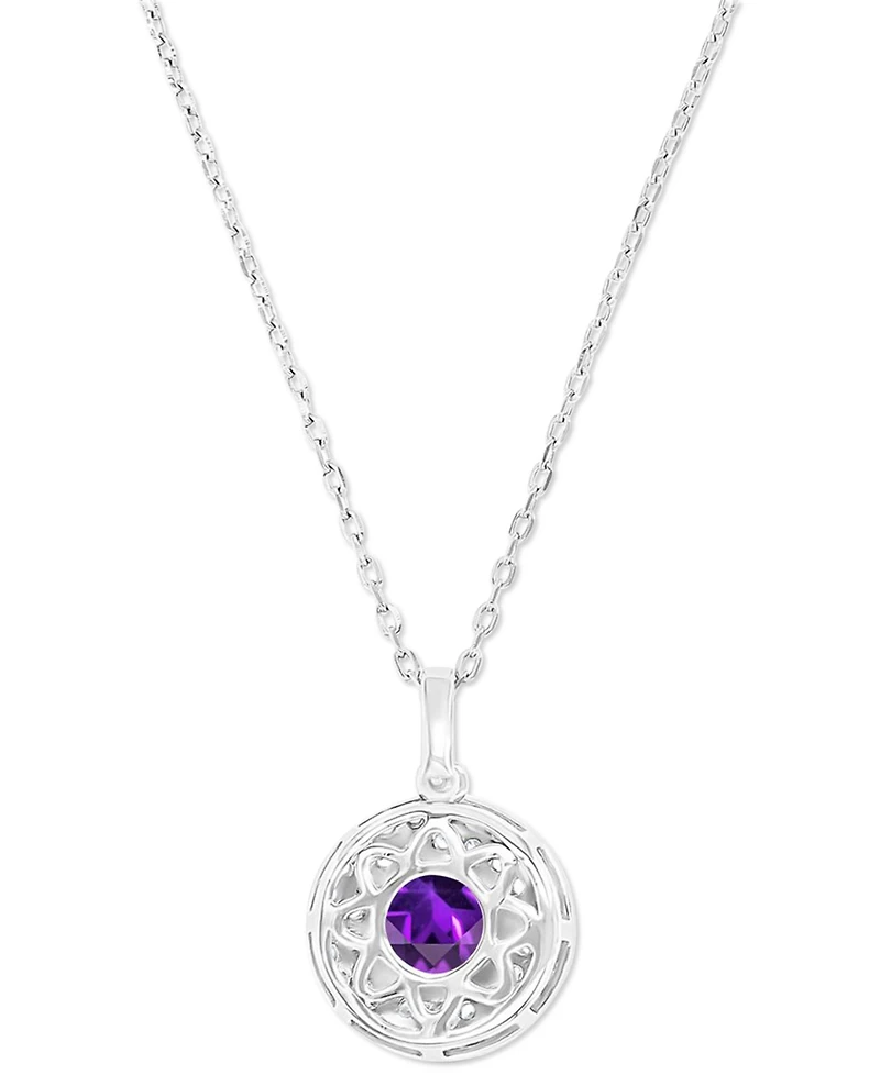 Amethyst (1-1/5 ct. t.w.) & Lab-Grown White Sapphire (3/8 Halo Birthstone Pendant Necklace Sterling Silver, 16" + 2" extender (Also Ad